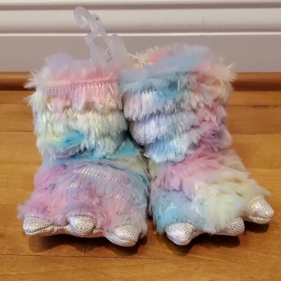 Baby Girls Falls Creek Rainbow Monster Slippers Size 4/5 Fur Claws NWT