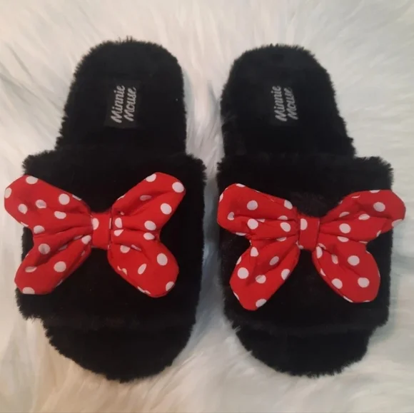 Minnie Mouse Slippers black/red  poka dot bow - Size:2/3