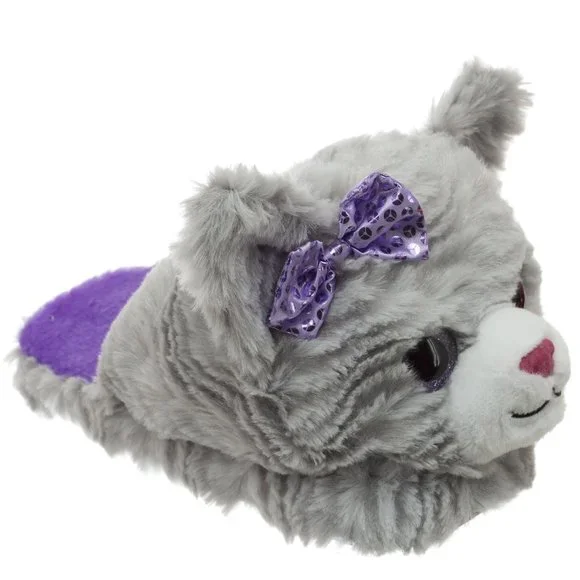 Girls DAN DEE Gray & Purple Plush Kitten Cat Scuff Sippers 11/12  2/3  4/5 NWT