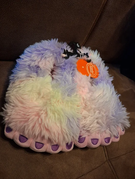 Wonder Nation Plush Tie Dye Faux-Fur Kids Yeti Slippers - Pastel Purple