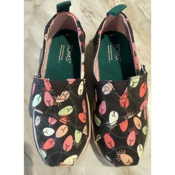 Toms Alpargata Forged‎ Iron Glow in the Dark Tree Lights Print Youth Size 10 New