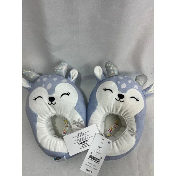 Squishmallows SQU Deer Blue Plush Character Slippers Kids Size 13/1 NWT