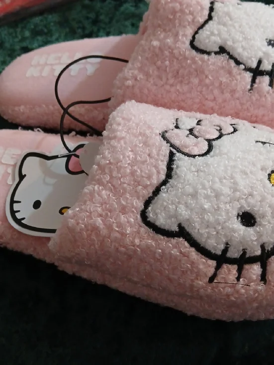 Hello Kitty Pink Plush Slide Slippers