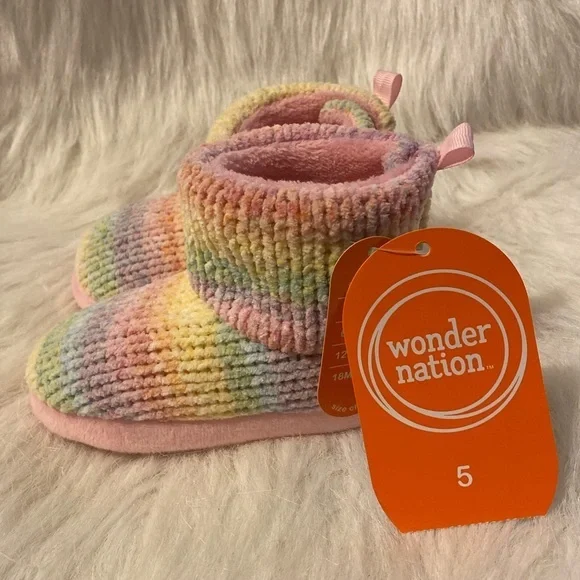 Wonder Nation Rainbow Slippers Girls‎ Size 5 Booties Shoes Slip On