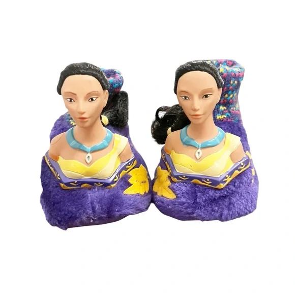 Vintage Disney 90s Pochahontas Purple‎ Fuzzy Slippers Child’s Size 5/6