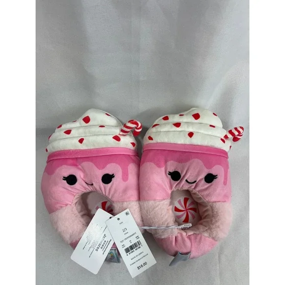 Squishmallows Peppermint Pink Plush Slippers Kids Size 2/3 New With Tags