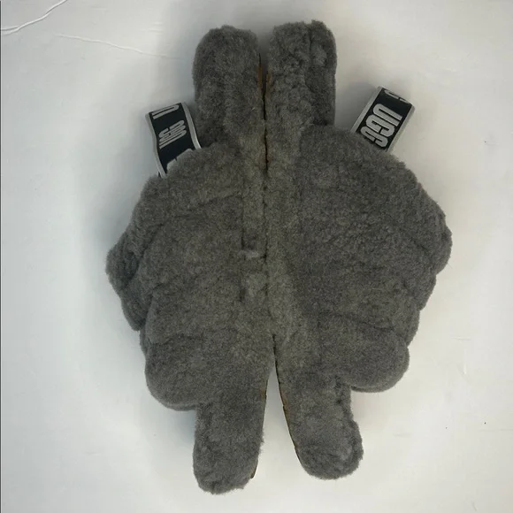 UGG Kids Charcoal Gray Fluff Yeah Elastic Strap Sheepskin Slides, 4