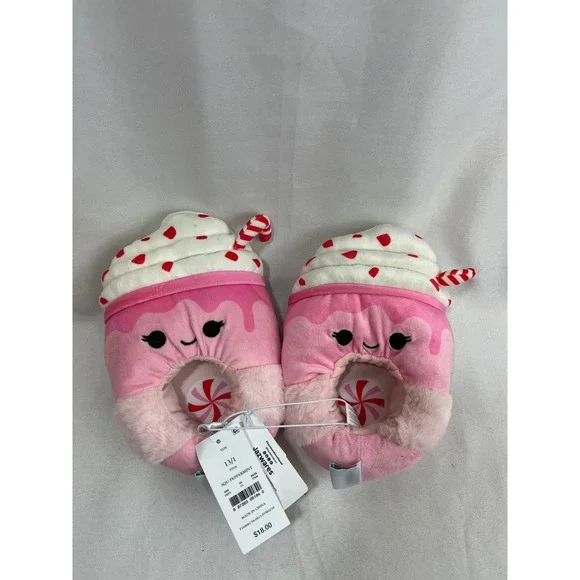 Squishmallows Peppermint Pink Milkshake Plush Slippers Kids Size 13/1 NWT