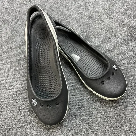 CROCS Girls Crocband Slingback Flat Black Ballerina Round Toe Size J2
