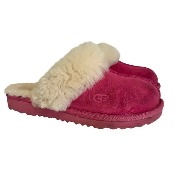 UGG Cozy II Suede Slippers Kids 3 Pink Shearling Fur Lining Winter Warm 1019065K