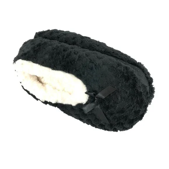 Girls Ballet House Slippers Fuzzy Soft Sole Black White Size 1