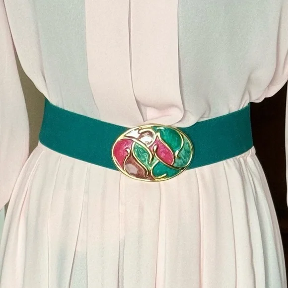 Vintage Nan Lewis Green Stretch Belt‎