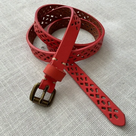 Leather Cutout Geometric Pattern Adjustable  Belt Size S NWOT