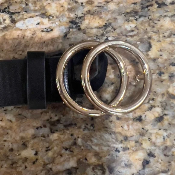 Chic Black Belt with Dual Gold Rings