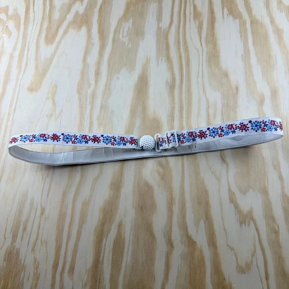 Vintage Floral Golf Ball Elastic Cinch Belt White Red Blue Adjustable 16-32
