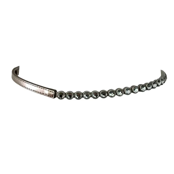 Y2K skinny belt in silver tone with rhinestones bezel set adjustable length