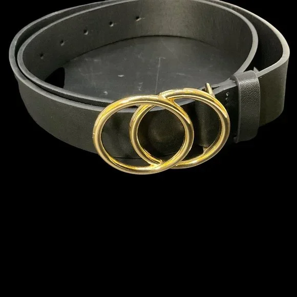 Woman’s Black  Faux‎ Leather Fashion Belt Size 39” X 1.5” New Without Tags