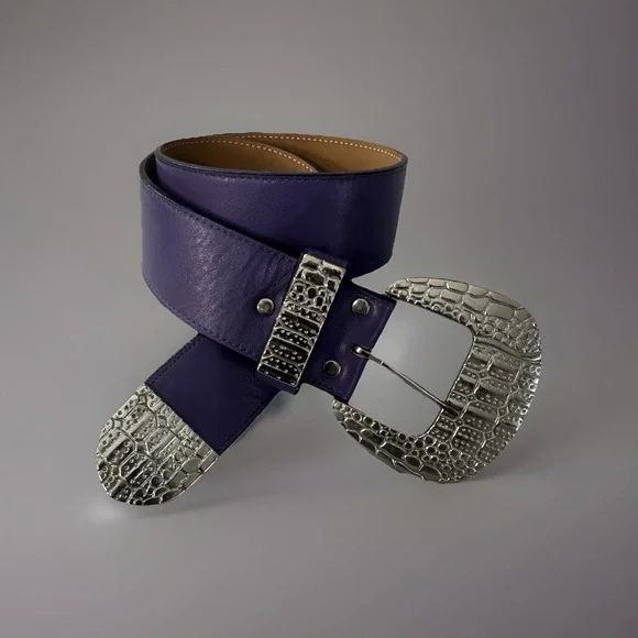 Streets Ahead Purple Belt Ornate Silver Tone Buckle Boho Western Women's Medium