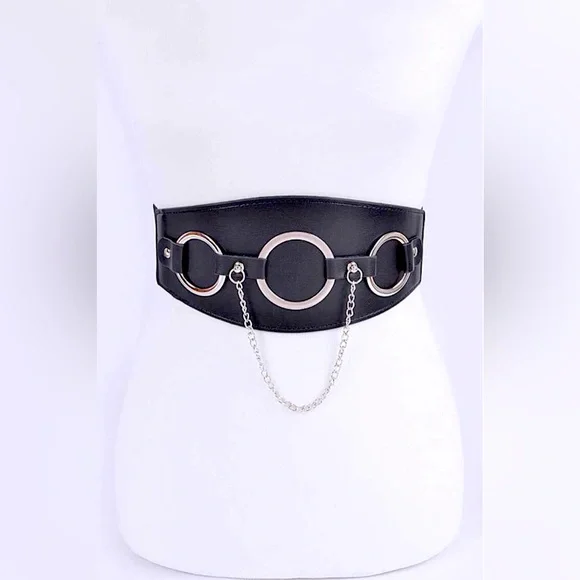 Plus Size Vegan Leather Chain Waist Statement Belt