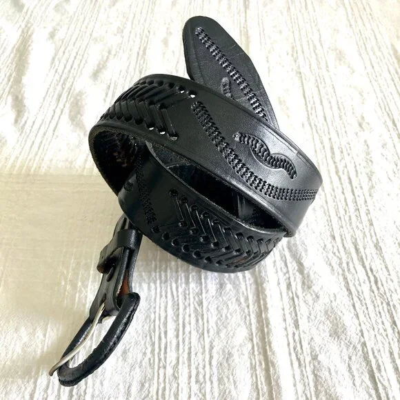 Vintage Black Leather Belt from Mexico, 38 inches