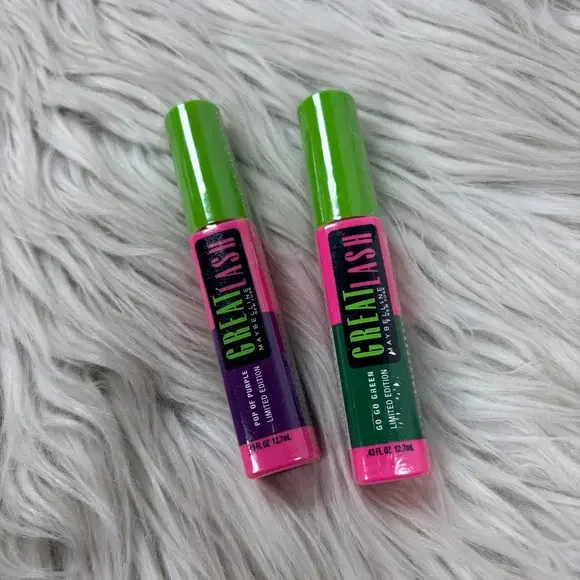 NEW - LOT 2 - Maybelline Great Lash Colored Mascara - Go Go Green Pop of Purple