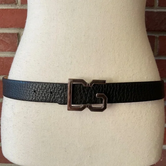 Dolce & Gabbana Black Leather Silver Metal Logo Buckle Belt size 85 cm/34 in