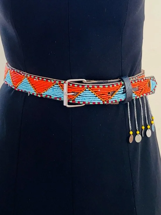 Vintage Multicolored Hand-Beaded with Dangles Tassels, S/M