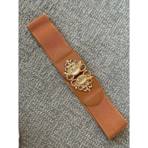 Vintage Elastic bling broach buckle dress belt OS M