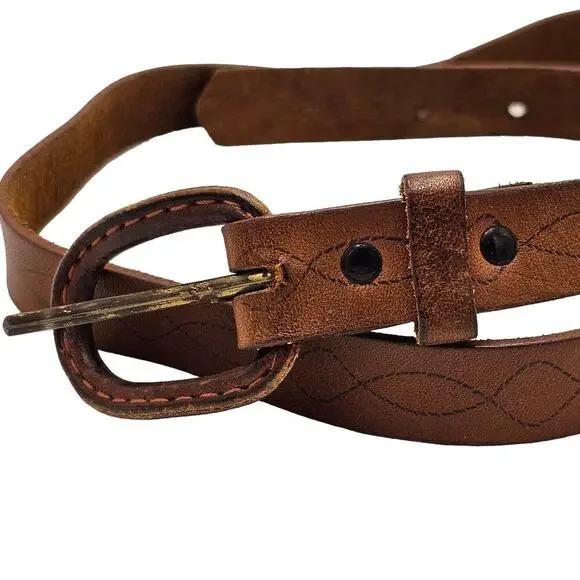 Brown Leather Belt Womens Medium Vintage Skinny Boho Y2k Minimalist Capsule
