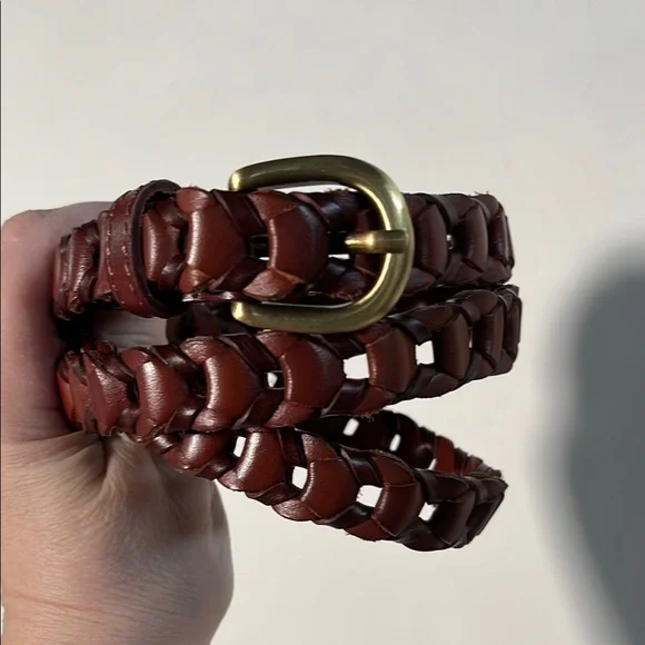 PATRICIA NASH Preppy Office 100% Leather Brass Buckle Link Brown 46