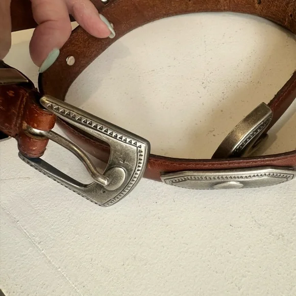 Kenneth Cole New York Belt Brown Silver‎ Trim Leather Belt M