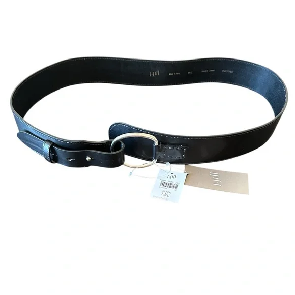 NWT J.JILL Y2K Black Fine Italian VTGE Leather Belt M/L Silver finished hardware