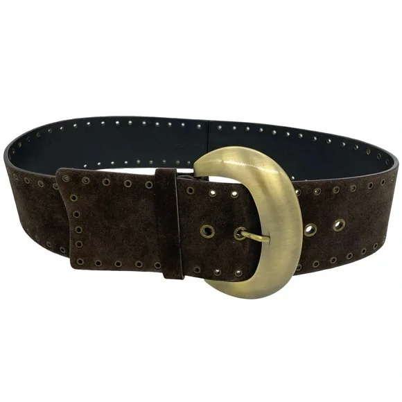 Cole Haan Women’s Wide Brown Suede Leather Eyelet Belt