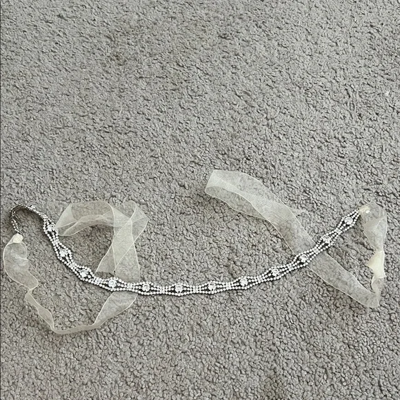 Rhinestone Beaded Crystal Bridal Sash with Organza Ribbon