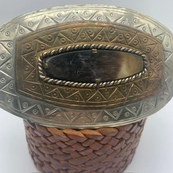 Chico's Y2K Braided Leather Belt Horn Buckle Western Cowgirl Boho Chic Festival