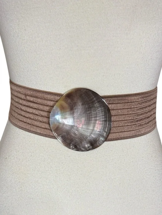 Elastic Brown Waist Belt with Shell Buckle