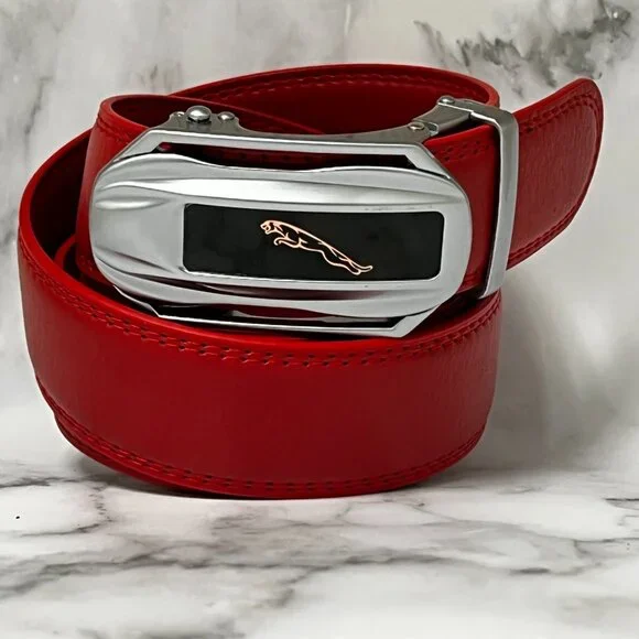 Red Belt Men’s Women Genuine Leather Ratchet‎ Dress Belt With Automatic Buckle