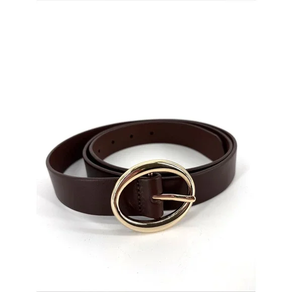 J.Crew Oval Buckle Italian Leather Belt Womans Large Brown