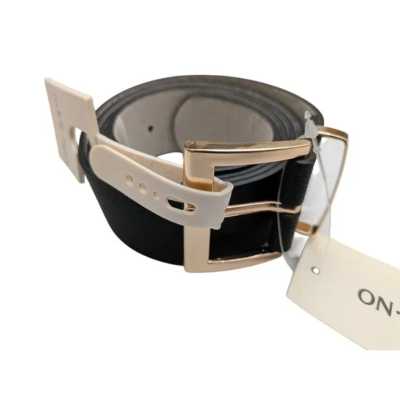 On 34th Square Buckle Faux Leather Belt Womens Size X-Large Black‎ NWT $48