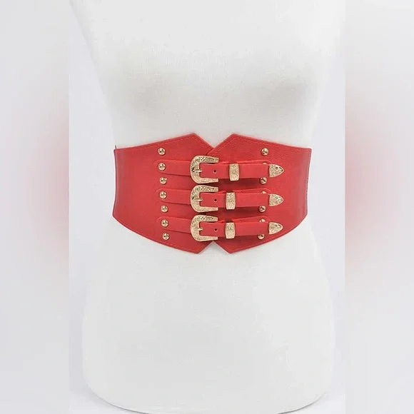 Western Triple Buckle Elastic Corset Statement Belt