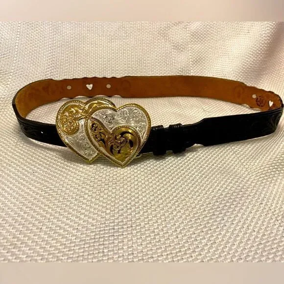 Vintage Leegin silver creek collection tooled leather belt silver plated buckle