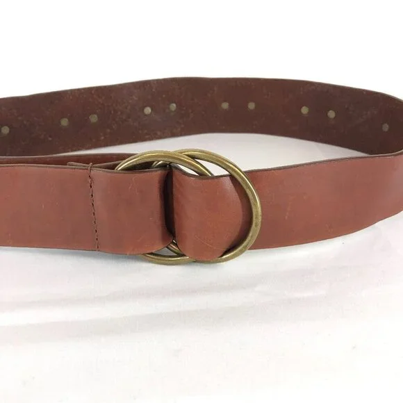 Brown Genuine Leather Belt With Gold Tone Emblems And Studs Size Small