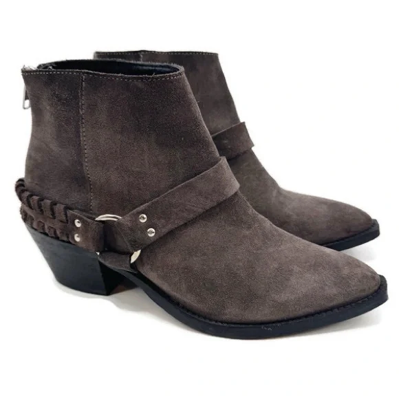 Brusque Suede Western Ankle Boots Brown Braided Strap Women’s 7.5‎ (EU 38)