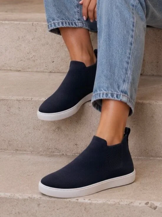 GUC Women's Rothy's Knit Chelsea Ankle Boots High Top Shoes Navy Blue Size 9.5