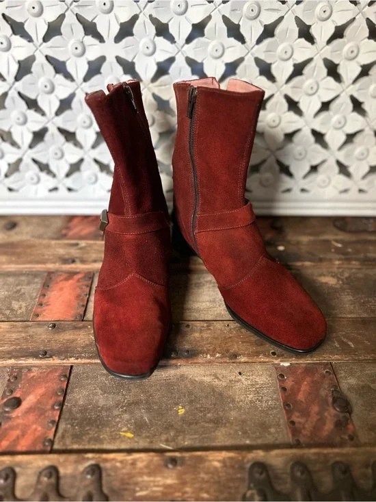 Naot Red Suede Ankle Boots Square Toe Comfort Booties Size 8.5