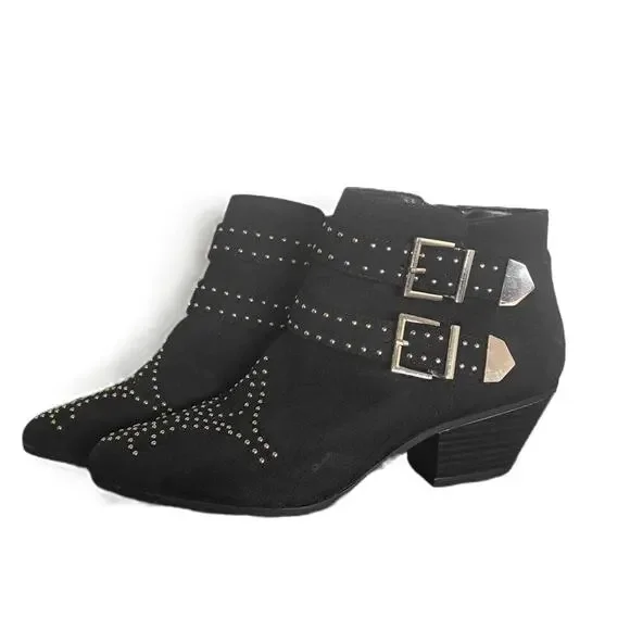 INC International Concepts Black Studded Buckle Detail Ankle Boots US 8.5M