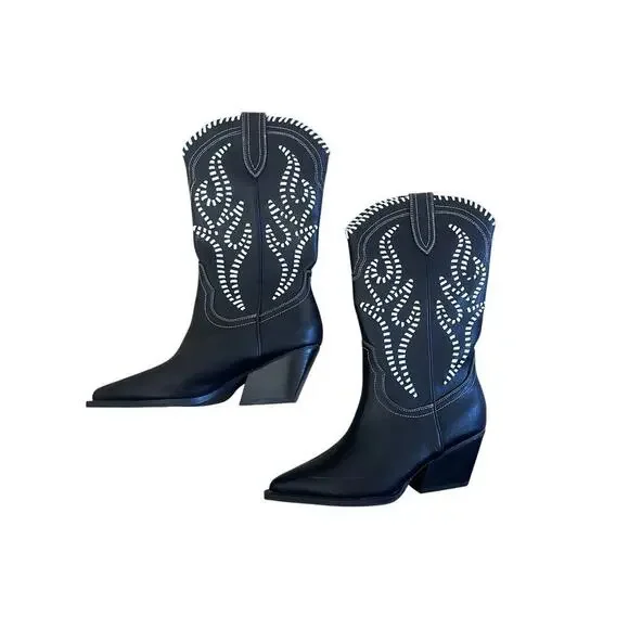 Billini Black/White Ankle Cowboy Boots Size 6