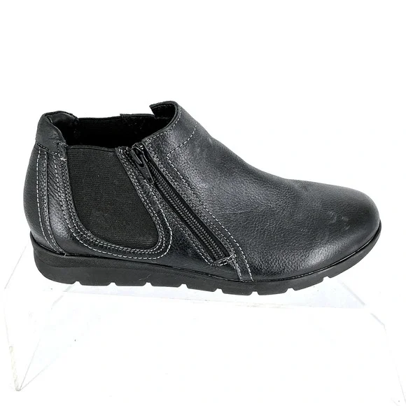 David Tate Size 7.5 Black Leather Ankle Bootie Side Zip Boots Pia