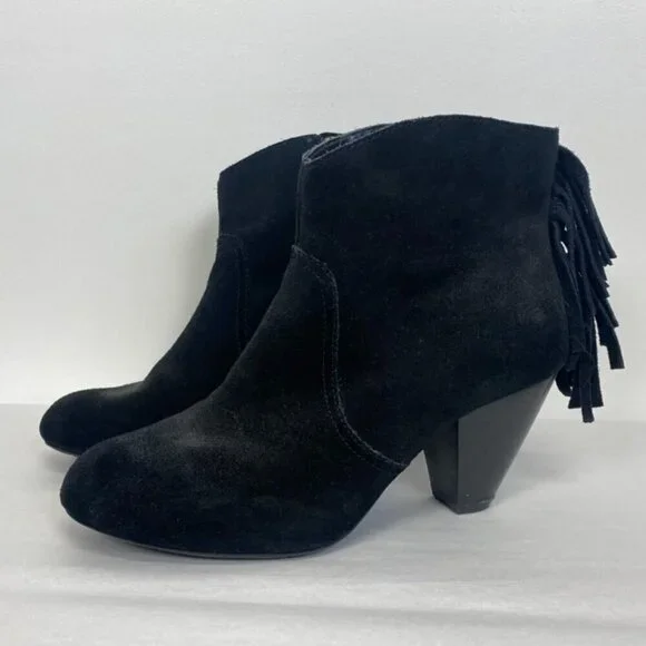 Jessica Simpson Black Suede Fringe Heeled Booties