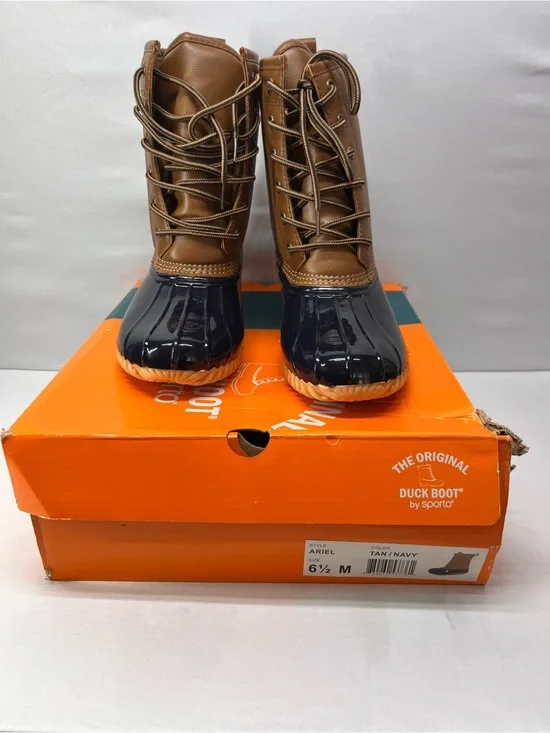 Sporto Tan and Navy Lace-Up Duck Boots